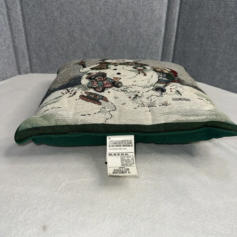 Vtg Riverdale Tapestry Snowman Pillow Bear Winter Christmas Giordana USA 16